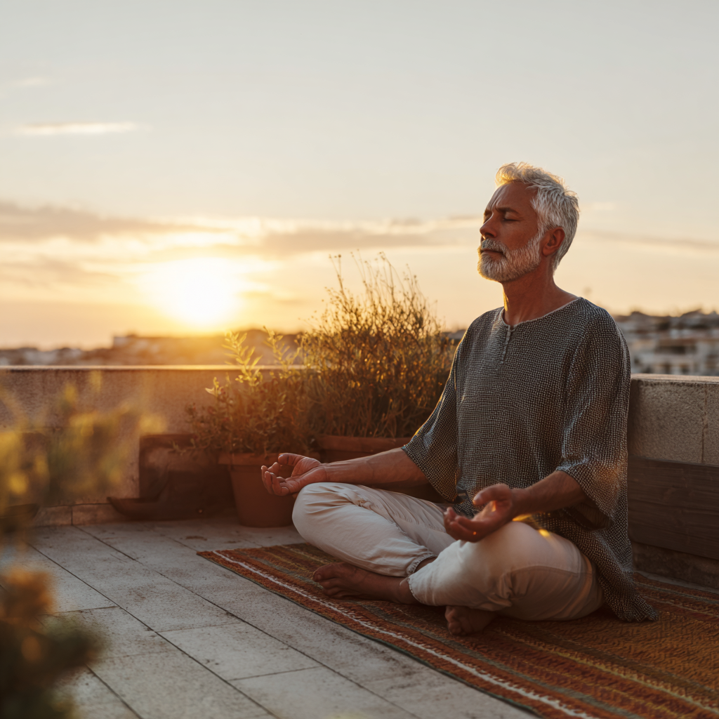Medytujący człowiek w spokojnej pozie jogowej